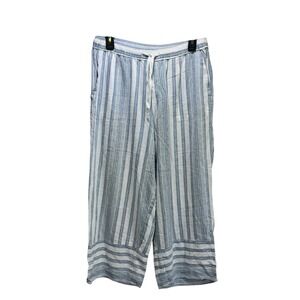 Casa Cabana Pants Womens Medium Linen Wide Leg Pull-On Drawstring Casual Striped